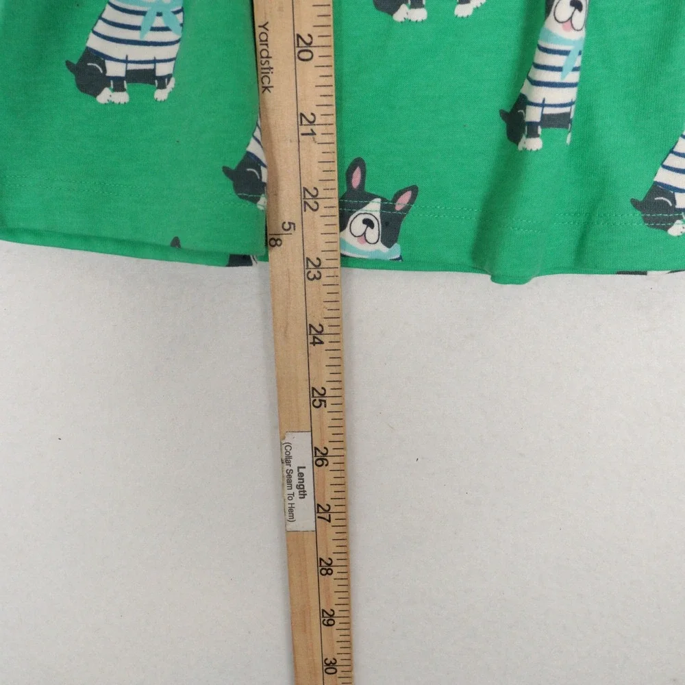 Mini Boden Girls Dress French Bulldog Stripes Green 100% Cotton Kids 4-5Y NWT